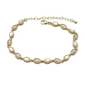Copper Bracelets Pave Zirocn Oval Gold Plated, approx 5-7mm, 18-24cm length [FN36779]