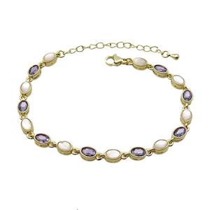 Copper Bracelets Pave Purple Zirocn Oval Gold Plated, approx 5-7mm, 18-24cm length [FN36780]