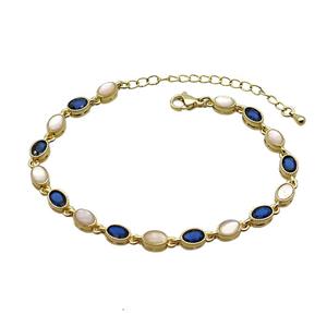 Copper Bracelets Pave Blue Zirocn Oval Gold Plated, approx 5-7mm, 18-24cm length [FN36781]
