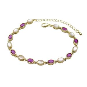 Copper Bracelets Pave Fuchsia Zirocn Oval Gold Plated, approx 5-7mm, 18-24cm length [FN36782]