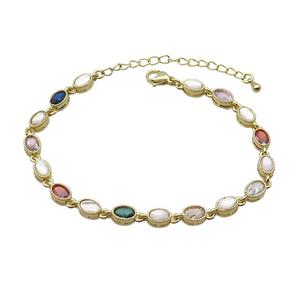 Copper Bracelets Pave Multicolor Zirocn Oval Gold Plated, approx 5-7mm, 18-24cm length [FN36784]