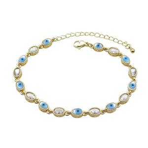Copper Bracelets Pave Zirocn Oval Evil Eye Gold Plated, approx 5-7mm, 18-24cm length [FN36785]