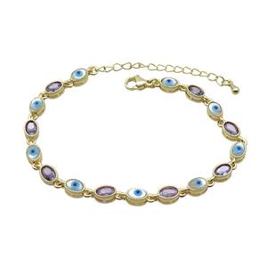 Copper Bracelets Pave Purple Zirocn Oval Evil Eye Gold Plated, approx 5-7mm, 18-24cm length [FN36786]