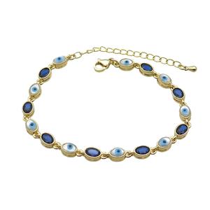 Copper Bracelets Pave Blue Zirocn Oval Evil Eye Gold Plated, approx 5-7mm, 18-24cm length [FN36787]