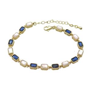 Copper Bracelets Pave Blue Zirocn Rectangle Gold Plated, approx 5-7mm, 18-24cm length [FN36793]