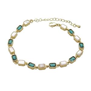 Copper Bracelets Pave Green Zirocn Rectangle Gold Plated, approx 5-7mm, 18-24cm length [FN36795]