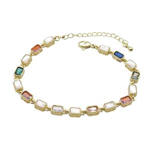 Copper Bracelets Pave Multicolor Zirocn Rectangle Gold Plated, approx 5-7mm, 18-24cm length [FN36796]