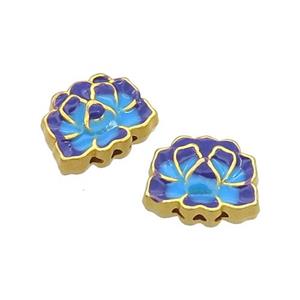 Copper Beads Blue Cloisonne Flower Gold Plated, approx 10-14mm [FN36823]