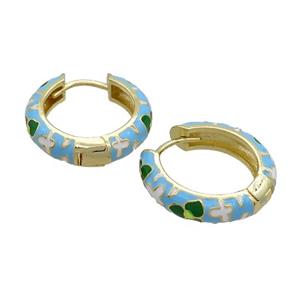Copper Hoop Earrings Blue Enamel Gold Plated, approx 19mm dia [FN36826]