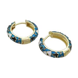 Copper Hoop Earrings Blue Enamel Gold Plated, approx 19mm dia [FN36827]