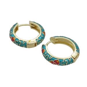 Copper Hoop Earrings Green Enamel Gold Plated, approx 19mm dia [FN36828]