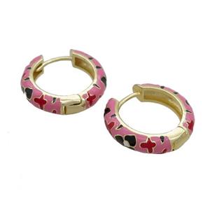 Copper Hoop Earrings Pink Enamel Gold Plated, approx 19mm dia [FN36829]
