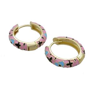 Copper Hoop Earrings Lt.pink Enamel Gold Plated, approx 19mm dia [FN36830]