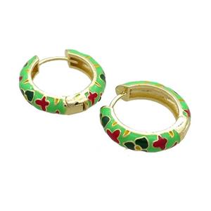 Copper Hoop Earrings Green Enamel Gold Plated, approx 19mm dia [FN36831]