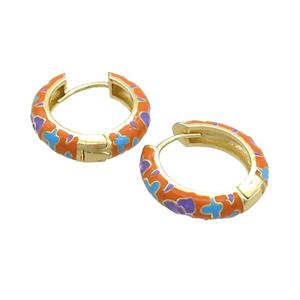 Copper Hoop Earrings Orange Enamel Gold Plated, approx 19mm dia [FN36832]
