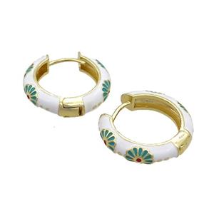 Copper Hoop Earrings White Enamel Gold Plated, approx 19mm dia [FN36834]