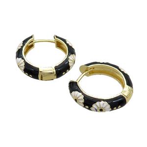 Copper Hoop Earrings Black Enamel Gold Plated, approx 19mm dia [FN36835]