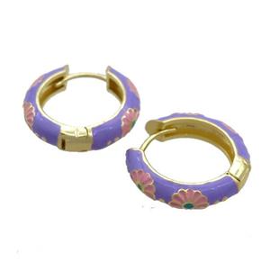 Copper Hoop Earrings Lavender Enamel Gold Plated, approx 19mm dia [FN36836]