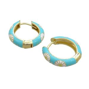 Copper Hoop Earrings Teal Enamel Gold Plated, approx 19mm dia [FN36837]