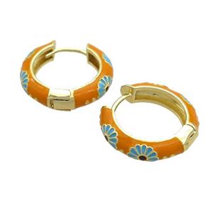 Copper Hoop Earrings Orange Enamel Gold Plated, approx 19mm dia [FN36838]