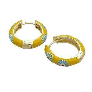 Copper Hoop Earrings Yellow Enamel Gold Plated, approx 19mm dia [FN36839]