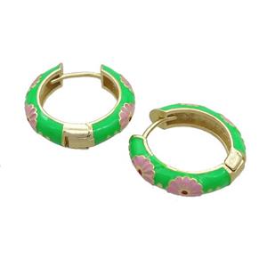 Copper Hoop Earrings Green Enamel Gold Plated, approx 19mm dia [FN36840]