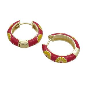 Copper Hoop Earrings Red Enamel Gold Plated, approx 19mm dia [FN36841]