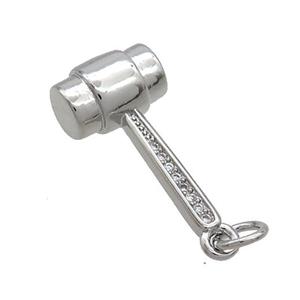 Copper Hammer Charm Pendant Pave Zircon Platinum Plated, approx 10-20mm [FN36850]