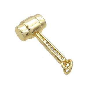 Copper Hammer Charm Pendant Pave Zircon Gold Plated, approx 10-20mm [FN36851]
