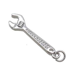 Copper Wrench Charm Pendant Pave Zircon Platinum Plated, approx 8.5-28mm [FN36853]
