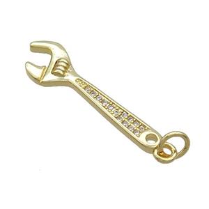 Copper Wrench Charm Pendant Pave Zircon Gold Plated, approx 8.5-28mm [FN36854]