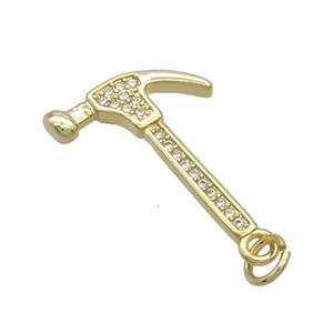 Copper Hammer Pendant Pave Zircon Tools Gold Plated, approx 15-26mm [FN36857]