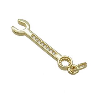Copper Wrench Tools Pendant Pave Zircon Gold Plated, approx 6-24mm [FN36860]