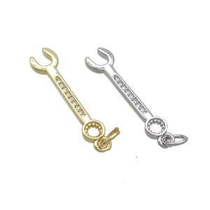 Copper Wrench Charm Pendant Pave Zircon Tools Mixed, approx 6-24mm [FN36861]
