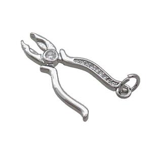 Copper Pliers Charms Pendant Pave Zircon Tools Platinum Plated, approx 12-24mm [FN36862]