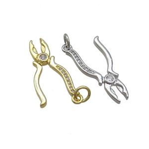 Copper Pliers Charms Pendant Pave Zircon Tools Mixed, approx 12-24mm [FN36864]