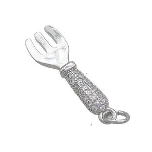Copper Fork Charms Pendant Pave Zircon Platinum Plated, approx 7.5-22mm [FN36871]