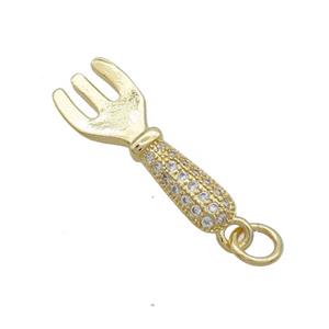 Copper Fork Charms Pendant Pave Zircon Gold Plated, approx 7.5-22mm [FN36872]
