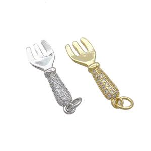 Copper Fork Charms Pendant Pave Zircon Mixed, approx 7.5-22mm [FN36873]