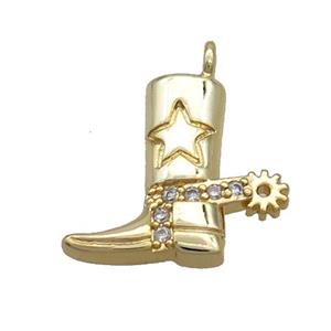Copper Shoes Charms Pendant Pave Zircon Gold Plated, approx 17-19mm [FN36878]