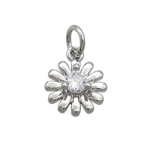 Copper Sunflower Pendant Pave Zircon Platinum Plated, approx 9mm [FN36887]