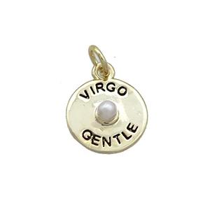 Copper Circle Pendant Pave Pearlized Plastic Virgo Gold Plated, approx 12mm [FN36893]