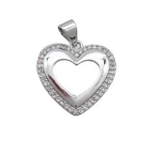 Copper Heart Pendant Pave Zircon Hollow Platinum Plated, approx 18mm [FN36894]