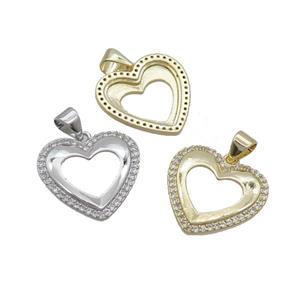 Copper Heart Pendant Pave Zircon Hollow Mixed, approx 18mm [FN36896]