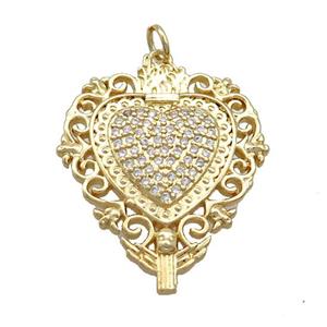Copper Heart Pendant Pave Zircon Gold Plated, approx 25-28mm [FN36899]