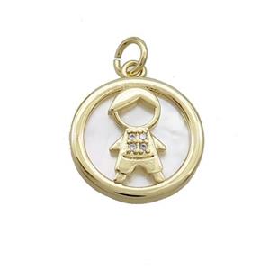 Copper Boy Charms Pendant Pave Zircon Shell Gold Plated, approx 15mm [FN36901]