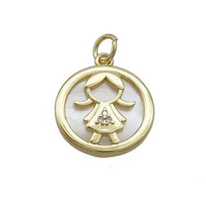Copper Girls Charms Pendant Pave Zircon Shell Gold Plated, approx 15mm [FN36902]