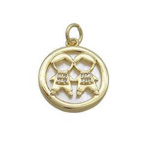 Copper Kids Charms Pendant Pave Zircon Shell Gold Plated, approx 15mm [FN36903]
