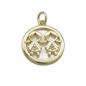Copper Kids Charms Pendant Pave Zircon Shell Gold Plated, approx 15mm [FN36904]