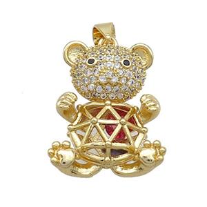 Copper Bear Pendant Pave Zircon Gold Plated, approx 15-22mm [FN36908]